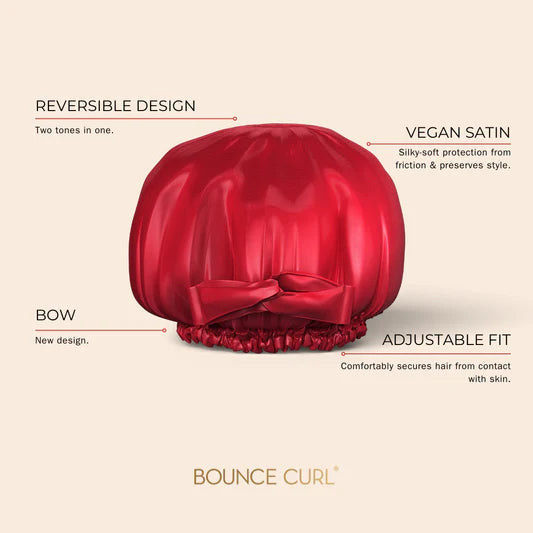 Bounce Curl Reversible Satin Hair Bonnet - Red - Product Features