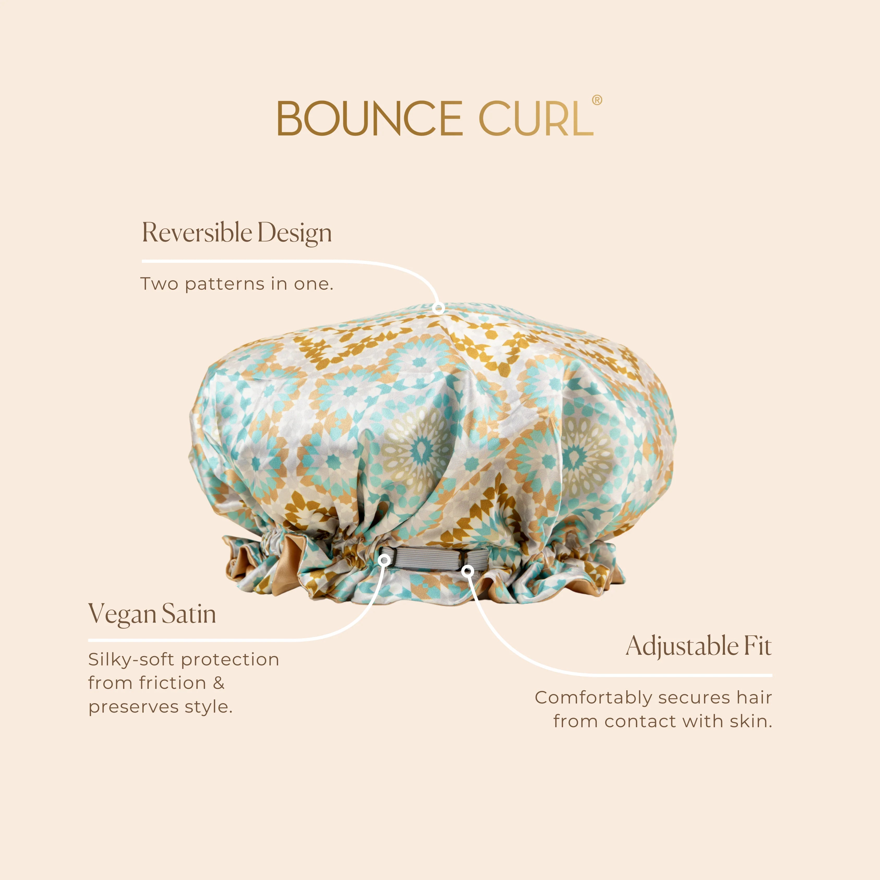 Bounce Curl Reversible Satin Hair Bonnet - Teal - Product Features