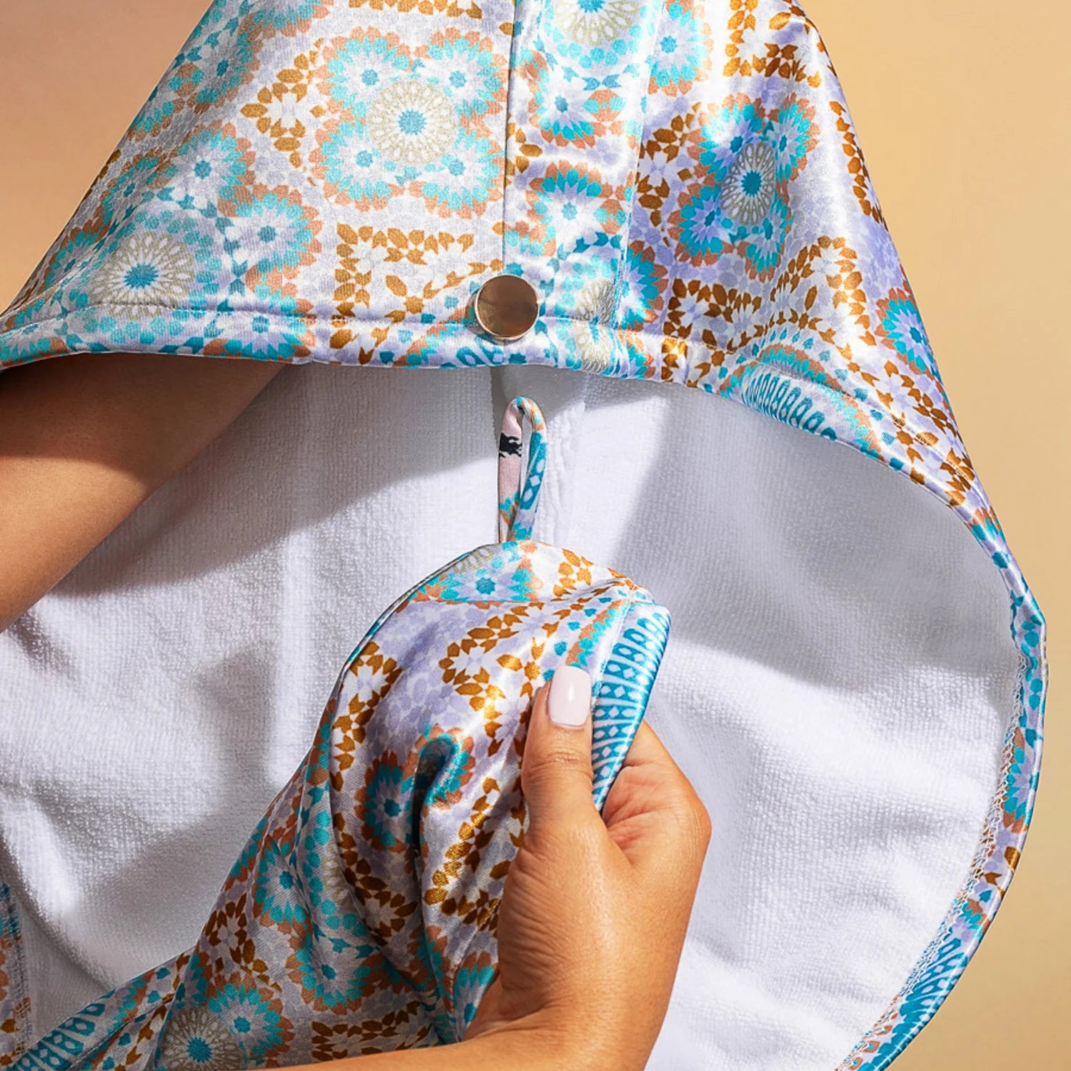 Bounce Curl Satin Microfiber Turban - lifestyle shot in use