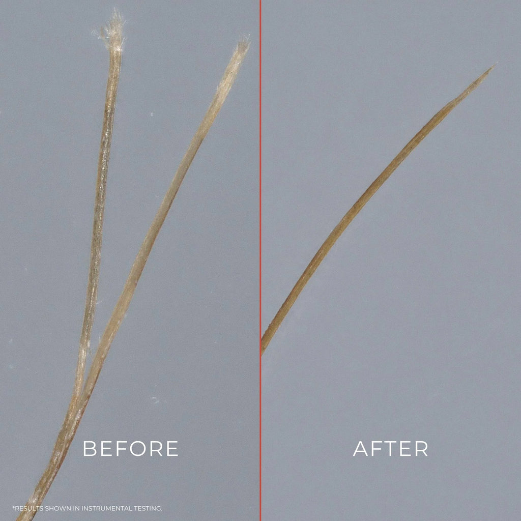 Bounce Curl Thermal Guard Leave-In - before and after hair strand heat damage comparison