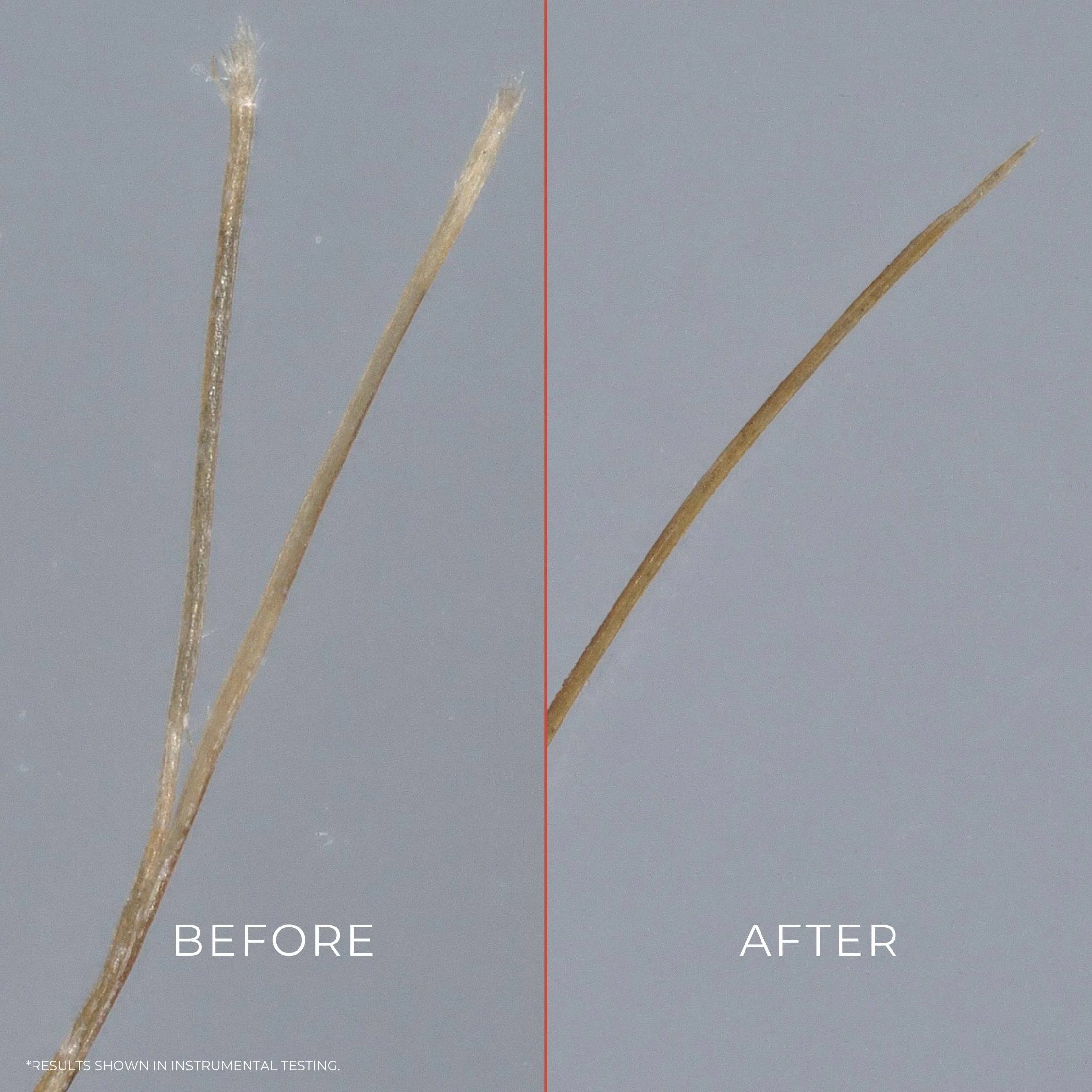 Bounce Curl Thermal Guard Leave-In - before and after hair strand heat damage comparison